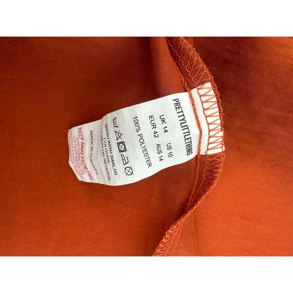 PrettyLittleThing Burnt Orange Deep V-Neck Slit Sleeve Sheath Dress Size 10 - Picture 10 of 10